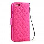 Wholesale iPhone 6 4.7 Quilted Flip PU Leather Wallet Case with Strap (Hot Pink)